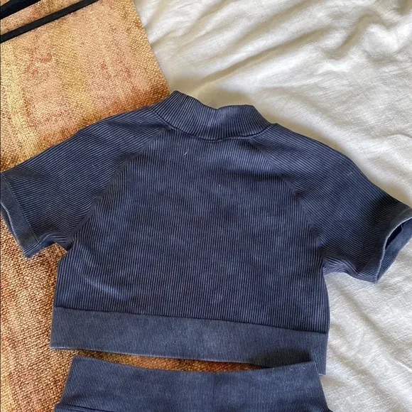 Charcoal gray stone washed Ribbed Two-Piece Set - Picture 7 of 8